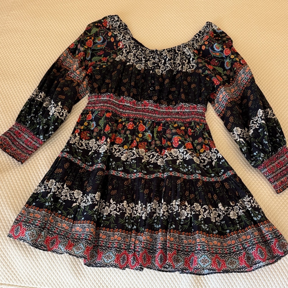 Alice + Olivia Floral Long Sleeve Dress - Black and Red